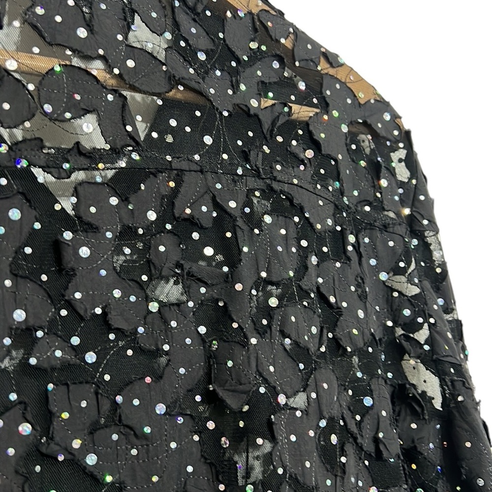 Joseph Ribkoff Black Cardigan Blouse Womans Size 14 Sheer Cutout Sparkle Vintage - Picture 9 of 10